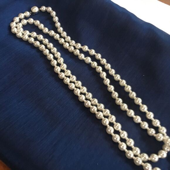 Long Faux Pearl Necklace with Silvertone Clasp - Picture 3 of 4